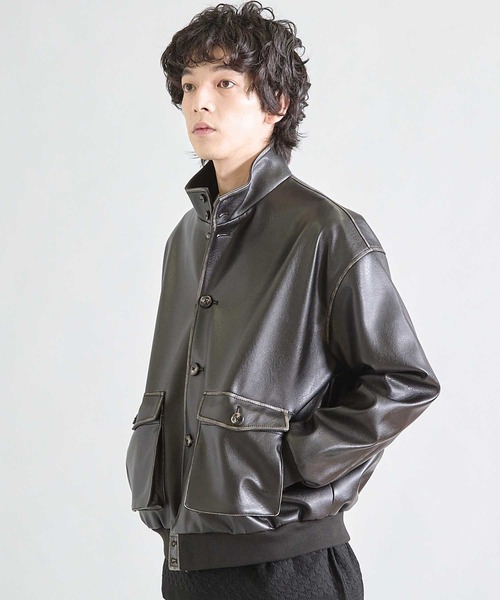 UNION STATION（ユニオンステーション）の「ビーガンレザースタンドブルゾン（ブルゾン・メンズ・ブラウン/ブラック・S/M/L）」の18枚目の写真