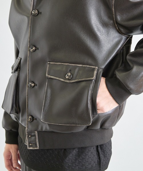 UNION STATION（ユニオンステーション）の「ビーガンレザースタンドブルゾン（ブルゾン・メンズ・ブラウン/ブラック・S/M/L）」の10枚目の写真