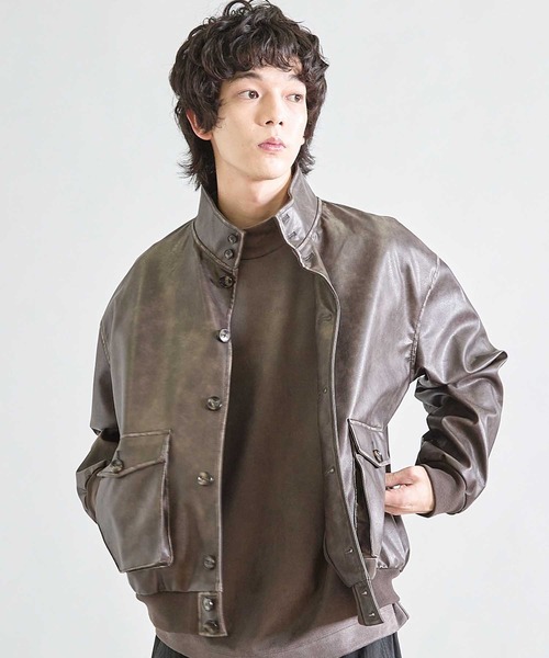 UNION STATION（ユニオンステーション）の「ビーガンレザースタンドブルゾン（ブルゾン・メンズ・ブラウン/ブラック・S/M/L）」の14枚目の写真