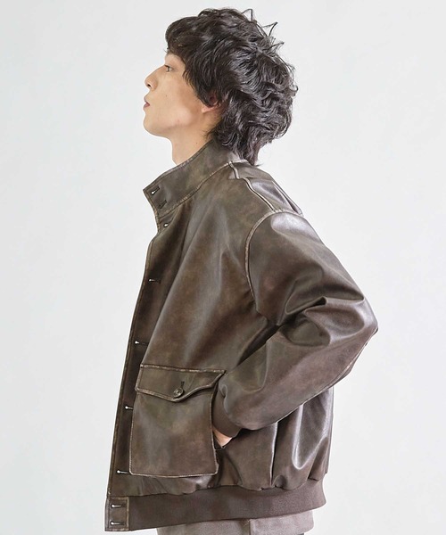 UNION STATION（ユニオンステーション）の「ビーガンレザースタンドブルゾン（ブルゾン・メンズ・ブラウン/ブラック・S/M/L）」の15枚目の写真