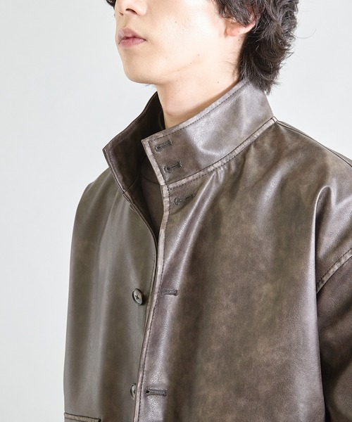 UNION STATION（ユニオンステーション）の「ビーガンレザースタンドブルゾン（ブルゾン・メンズ・ブラウン/ブラック・S/M/L）」の4枚目の写真