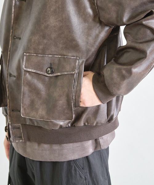 UNION STATION（ユニオンステーション）の「ビーガンレザースタンドブルゾン（ブルゾン・メンズ・ブラウン/ブラック・S/M/L）」の5枚目の写真