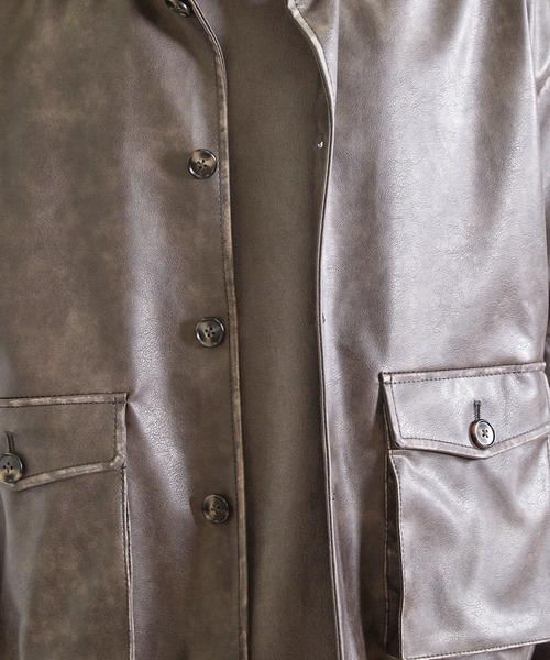 UNION STATION（ユニオンステーション）の「ビーガンレザースタンドブルゾン（ブルゾン・メンズ・ブラウン/ブラック・S/M/L）」の6枚目の写真