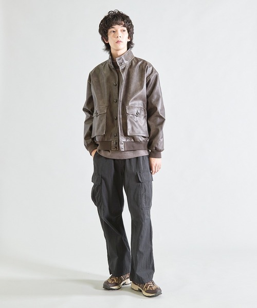 UNION STATION（ユニオンステーション）の「ビーガンレザースタンドブルゾン（ブルゾン・メンズ・ブラウン/ブラック・S/M/L）」の7枚目の写真