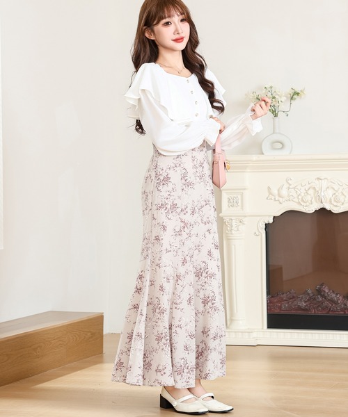 Anely(アネリー)の「フリル ショルダー 花柄 ドッキング ワンピース(ワンピース・レディース・ピンク/ブラック/アイボリー・FREE)」の15枚目の写真