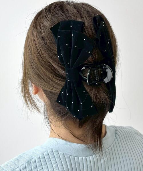 WEGO（ウィゴー）の「WEGO/ストーンベロアリボンバンス（バレッタ/ヘアクリップ・レディース・ワイン/ブラック・FREE）」の4枚目の写真