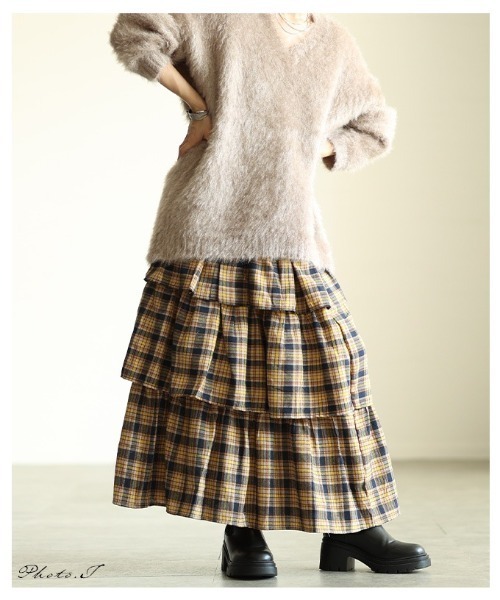 Sawa a la mode（サワアラモード）の「タータンチェックティアードフリルスカート（スカート・レディース・ブルー/イエロー・FREE）」の3枚目の写真
