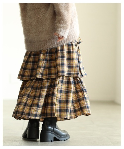 Sawa a la mode（サワアラモード）の「タータンチェックティアードフリルスカート（スカート・レディース・ブルー/イエロー・FREE）」の5枚目の写真