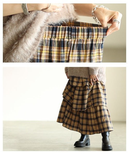 Sawa a la mode（サワアラモード）の「タータンチェックティアードフリルスカート（スカート・レディース・ブルー/イエロー・FREE）」の6枚目の写真