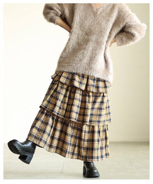 Sawa a la mode（サワアラモード）の「タータンチェックティアードフリルスカート（スカート・レディース・ブルー/イエロー・FREE）」の9枚目の写真