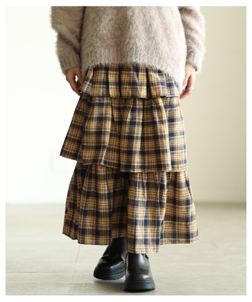 Sawa a la mode（サワアラモード）の「タータンチェックティアードフリルスカート（スカート・レディース・ブルー/イエロー・FREE）」の11枚目の写真
