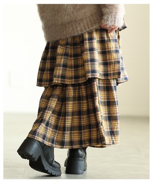 Sawa a la mode（サワアラモード）の「タータンチェックティアードフリルスカート（スカート・レディース・ブルー/イエロー・FREE）」の13枚目の写真