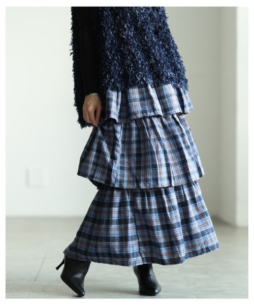 Sawa a la mode（サワアラモード）の「タータンチェックティアードフリルスカート（スカート・レディース・ブルー/イエロー・FREE）」の15枚目の写真