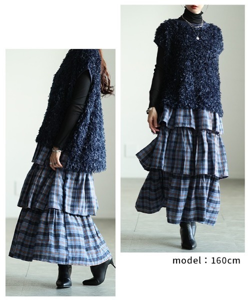 Sawa a la mode（サワアラモード）の「タータンチェックティアードフリルスカート（スカート・レディース・ブルー/イエロー・FREE）」の16枚目の写真