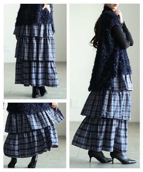 Sawa a la mode（サワアラモード）の「タータンチェックティアードフリルスカート（スカート・レディース・ブルー/イエロー・FREE）」の20枚目の写真
