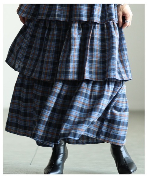 Sawa a la mode（サワアラモード）の「タータンチェックティアードフリルスカート（スカート・レディース・ブルー/イエロー・FREE）」の21枚目の写真