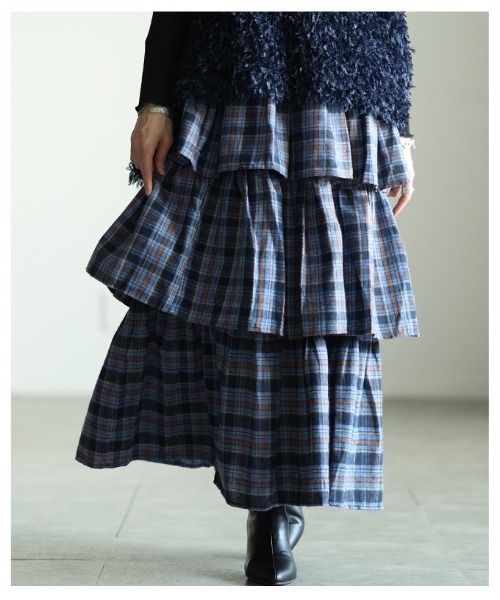 Sawa a la mode（サワアラモード）の「タータンチェックティアードフリルスカート（スカート・レディース・ブルー/イエロー・FREE）」の22枚目の写真