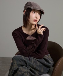 胸開き袖リボンニット