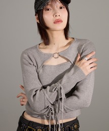 胸開き袖リボンニット