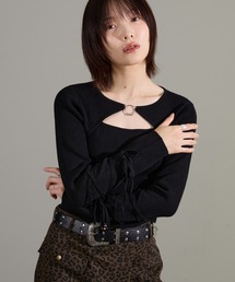 胸開き袖リボンニット