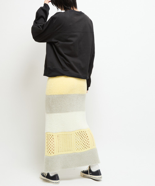 CONVERSE TOKYO（コンバーストウキョウ）の「MULTI BORDER FEATHER KNIT SKIRT（スカート・レディース・ブルー/チャコールグレー/イエロー・FREE）」の11枚目の写真