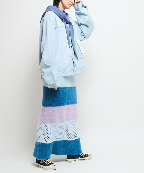 CONVERSE TOKYO（コンバーストウキョウ）の「MULTI BORDER FEATHER KNIT SKIRT（スカート・レディース・ブルー/チャコールグレー/イエロー・FREE）」の13枚目の写真