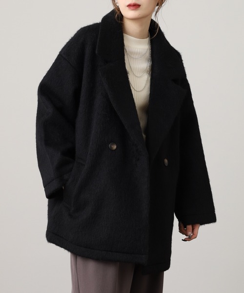 OMNES（オムネス）の「ニットシャギー ダブルテーラードジャケット（テーラードジャケット・レディース・ブラック/ブラウン・FREE）」の5枚目の写真