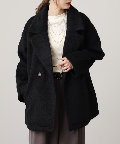 OMNES（オムネス）の「ニットシャギー ダブルテーラードジャケット（テーラードジャケット・レディース・ブラック/ブラウン・FREE）」の4枚目の写真
