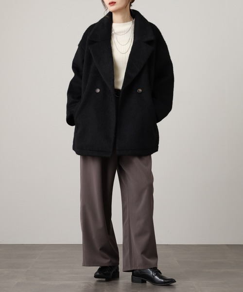 OMNES（オムネス）の「ニットシャギー ダブルテーラードジャケット（テーラードジャケット・レディース・ブラック/ブラウン・FREE）」の6枚目の写真