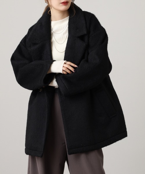 OMNES（オムネス）の「ニットシャギー ダブルテーラードジャケット（テーラードジャケット・レディース・ブラック/ブラウン・FREE）」の3枚目の写真
