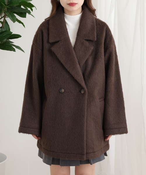 OMNES（オムネス）の「ニットシャギー ダブルテーラードジャケット（テーラードジャケット・レディース・ブラック/ブラウン・FREE）」の11枚目の写真