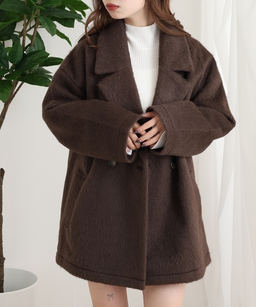 OMNES（オムネス）の「ニットシャギー ダブルテーラードジャケット（テーラードジャケット・レディース・ブラック/ブラウン・FREE）」の9枚目の写真