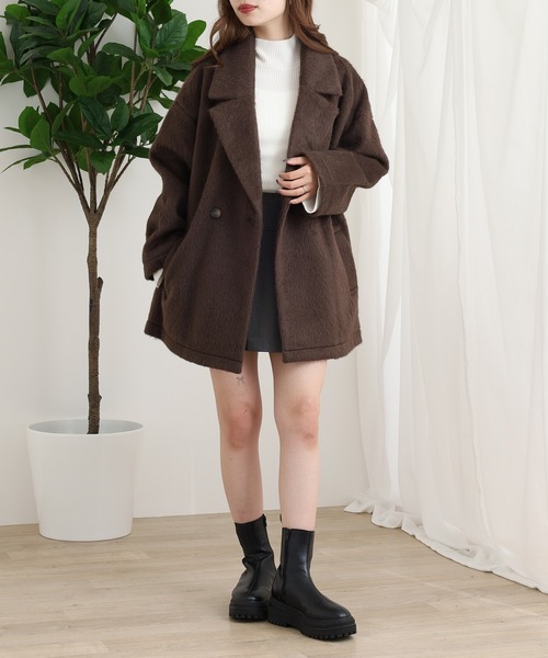 OMNES（オムネス）の「ニットシャギー ダブルテーラードジャケット（テーラードジャケット・レディース・ブラック/ブラウン・FREE）」の10枚目の写真