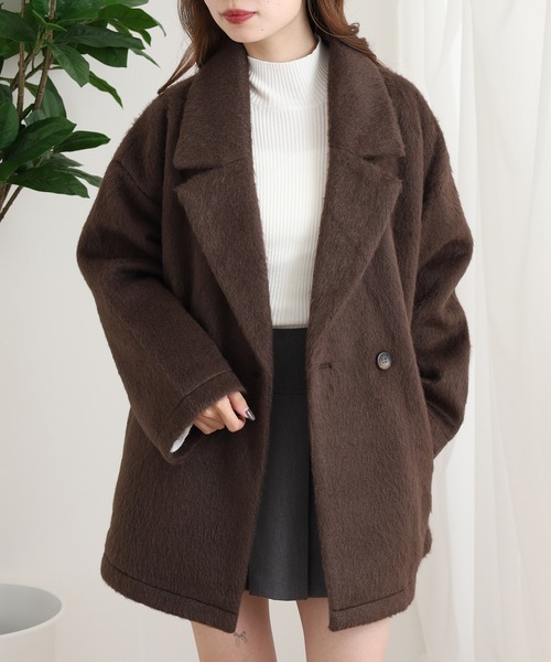 OMNES（オムネス）の「ニットシャギー ダブルテーラードジャケット（テーラードジャケット・レディース・ブラック/ブラウン・FREE）」の8枚目の写真