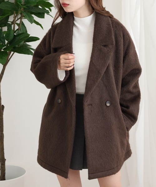 OMNES（オムネス）の「ニットシャギー ダブルテーラードジャケット（テーラードジャケット・レディース・ブラック/ブラウン・FREE）」の7枚目の写真