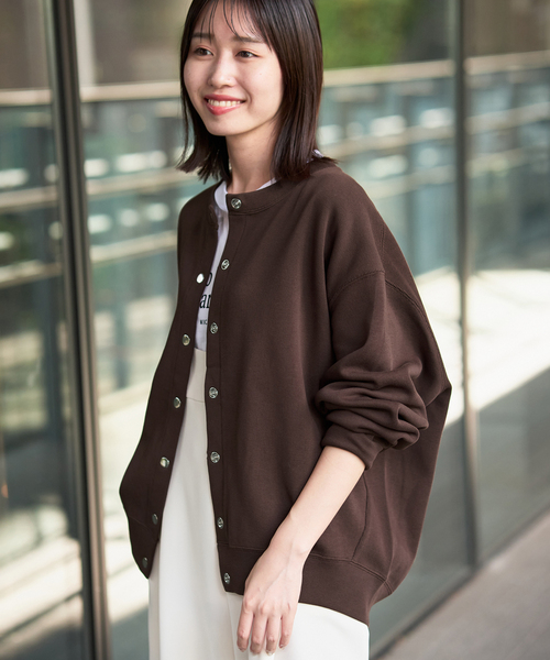 SLOBE IENA（スローブイエナ）の「《WEB限定/追加3》ダブルフェイスジャージースナップカーディガン（カーディガン/ボレロ・レディース・ブラウン/カーキ/ブラック・FREE）」の5枚目の写真