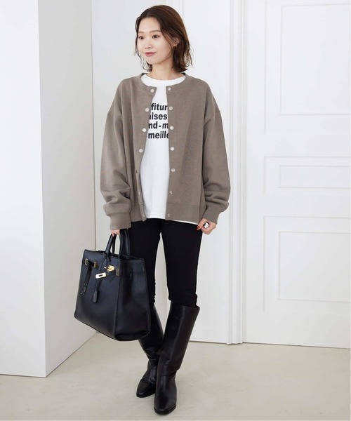 SLOBE IENA（スローブイエナ）の「《WEB限定/追加3》ダブルフェイスジャージースナップカーディガン（カーディガン/ボレロ・レディース・ブラウン/カーキ/ブラック・FREE）」の7枚目の写真