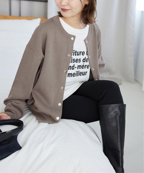 SLOBE IENA（スローブイエナ）の「《WEB限定/追加3》ダブルフェイスジャージースナップカーディガン（カーディガン/ボレロ・レディース・ブラウン/カーキ/ブラック・FREE）」の11枚目の写真