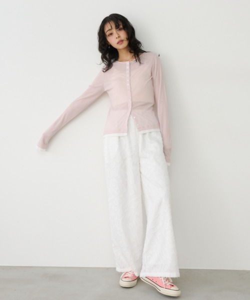 Unitage(ユニテージ)の「バイカラーシアーリブTOPS/カーディガン(Tシャツ/カットソー・レディース・ピンク/イエロー/アイボリー/グレー・FREE)」の18枚目の写真