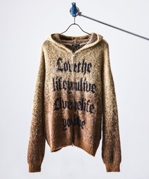 Revo. | Y2K グランジ ロゴジャガード シャギーニット ダブルジップ ジップパーカー(パーカー)