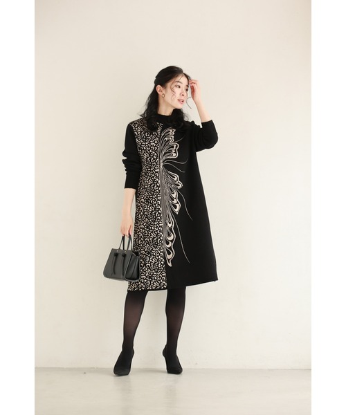 cawaii（カワイイ）の「（黒）アニマル柄とビジュー纏う蝶々のハーフニットミニワンピース（ワンピース・レディース・ブラック・FREE）」の2枚目の写真