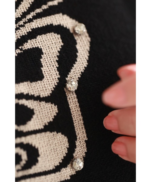 cawaii（カワイイ）の「（黒）アニマル柄とビジュー纏う蝶々のハーフニットミニワンピース（ワンピース・レディース・ブラック・FREE）」の3枚目の写真