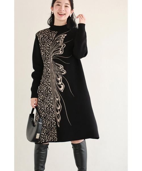 cawaii（カワイイ）の「（黒）アニマル柄とビジュー纏う蝶々のハーフニットミニワンピース（ワンピース・レディース・ブラック・FREE）」の5枚目の写真