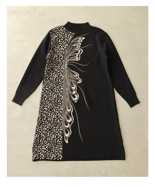 cawaii（カワイイ）の「（黒）アニマル柄とビジュー纏う蝶々のハーフニットミニワンピース（ワンピース・レディース・ブラック・FREE）」の6枚目の写真