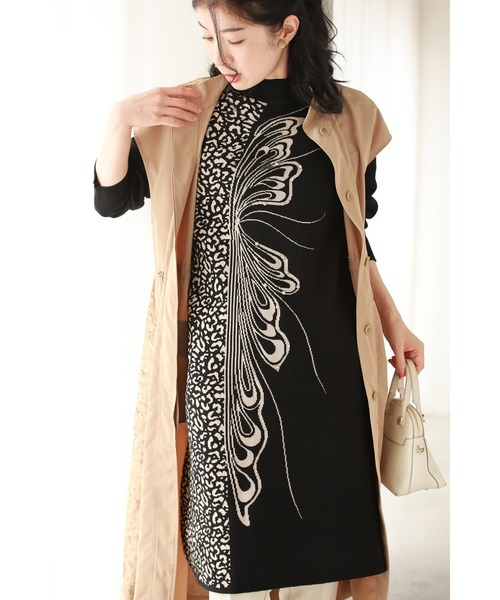 cawaii（カワイイ）の「（黒）アニマル柄とビジュー纏う蝶々のハーフニットミニワンピース（ワンピース・レディース・ブラック・FREE）」の10枚目の写真