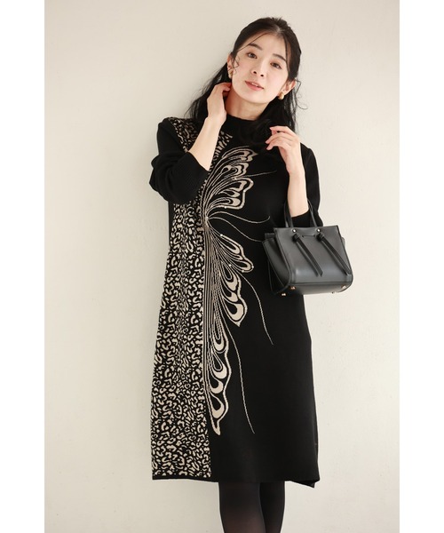 cawaii（カワイイ）の「（黒）アニマル柄とビジュー纏う蝶々のハーフニットミニワンピース（ワンピース・レディース・ブラック・FREE）」の12枚目の写真