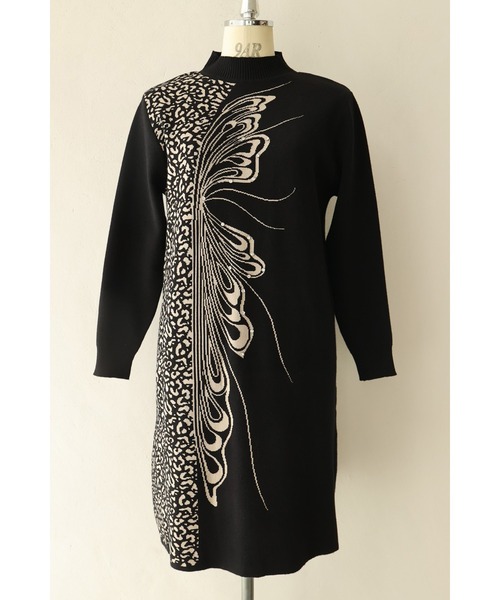 cawaii（カワイイ）の「（黒）アニマル柄とビジュー纏う蝶々のハーフニットミニワンピース（ワンピース・レディース・ブラック・FREE）」の13枚目の写真