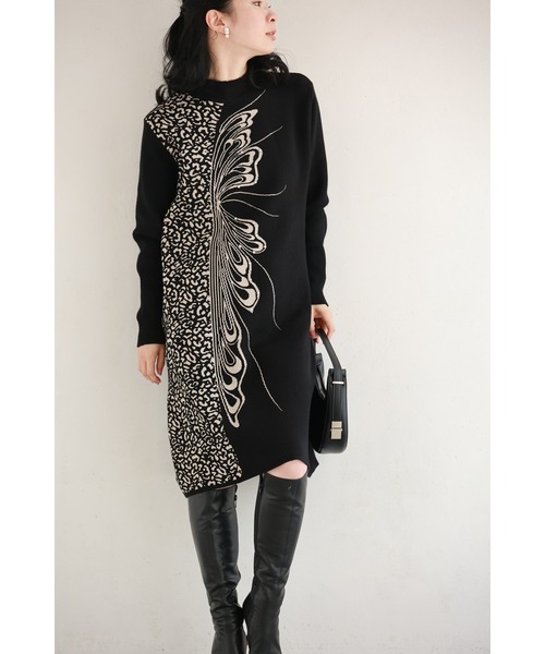 cawaii（カワイイ）の「（黒）アニマル柄とビジュー纏う蝶々のハーフニットミニワンピース（ワンピース・レディース・ブラック・FREE）」の17枚目の写真