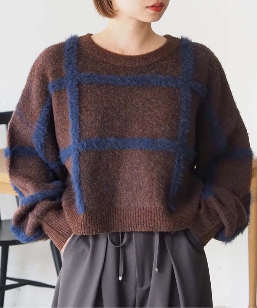 tiptop（ティップトップ）の「フェザーチェックプルオーバー（ニット/セーター・レディース・ブラウン/アイボリー/チャコールグレー・FREE）」の3枚目の写真