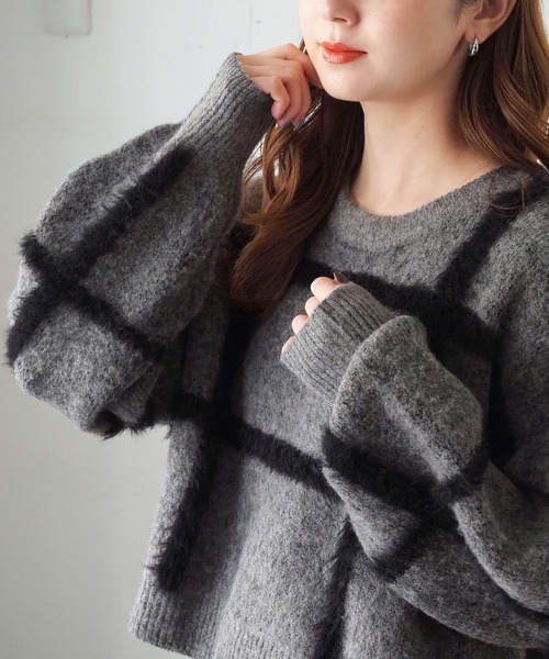 tiptop（ティップトップ）の「フェザーチェックプルオーバー（ニット/セーター・レディース・ブラウン/アイボリー/チャコールグレー・FREE）」の2枚目の写真